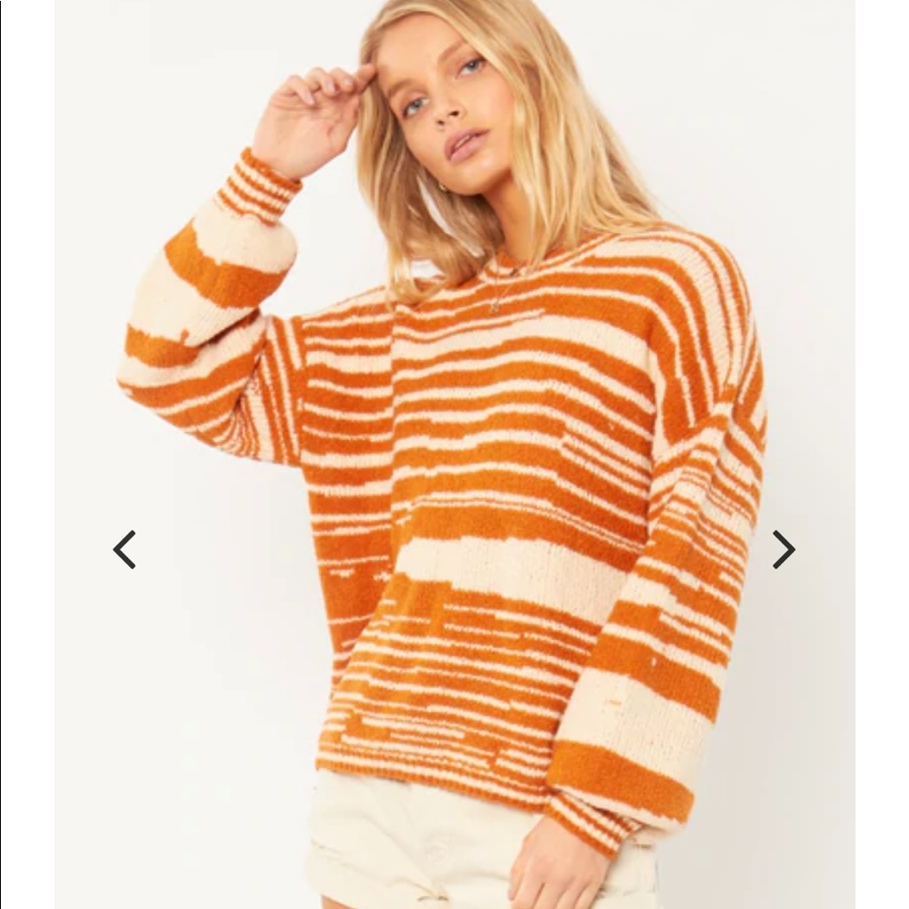 Amuse Society Orange and Cream Striped Cozy Sweater